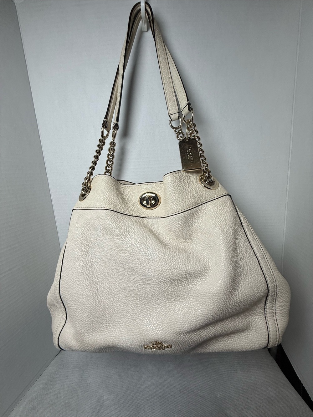 Coach Chalk White Pebbled Leather Turnlock Edie 31 Shoulder Bag